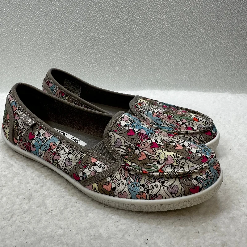 Print Shoes Flats Boat Bobs, Size 7