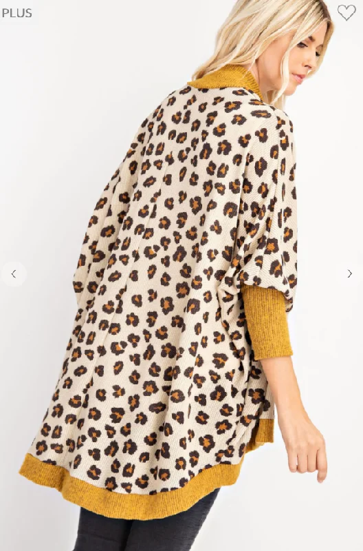 Animal Printed Waffle Loose Fit Open Cardigan