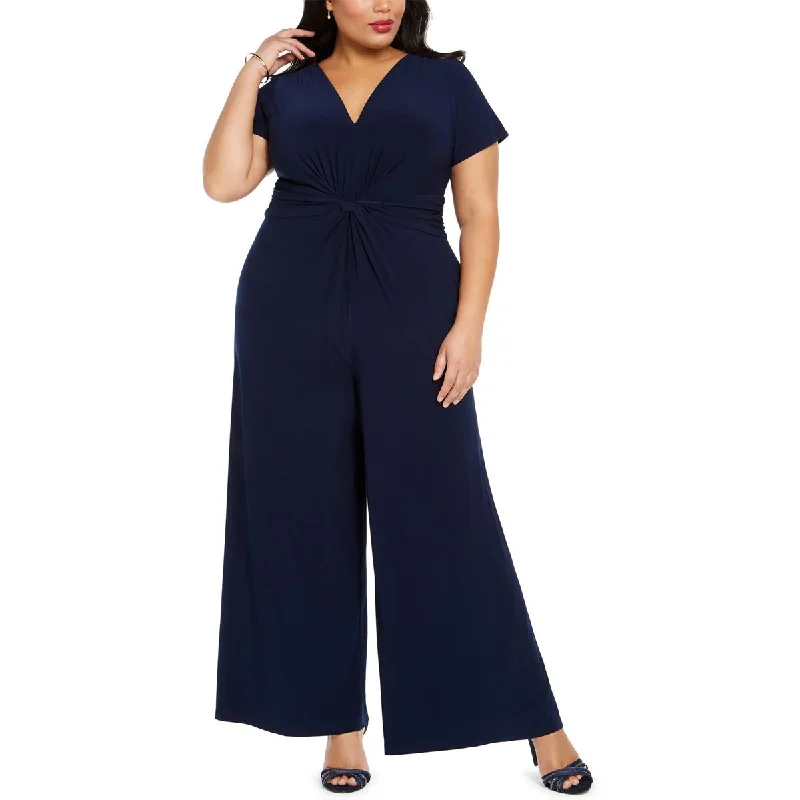 Plus Womens Wide Leg Ruched Jumpsuit