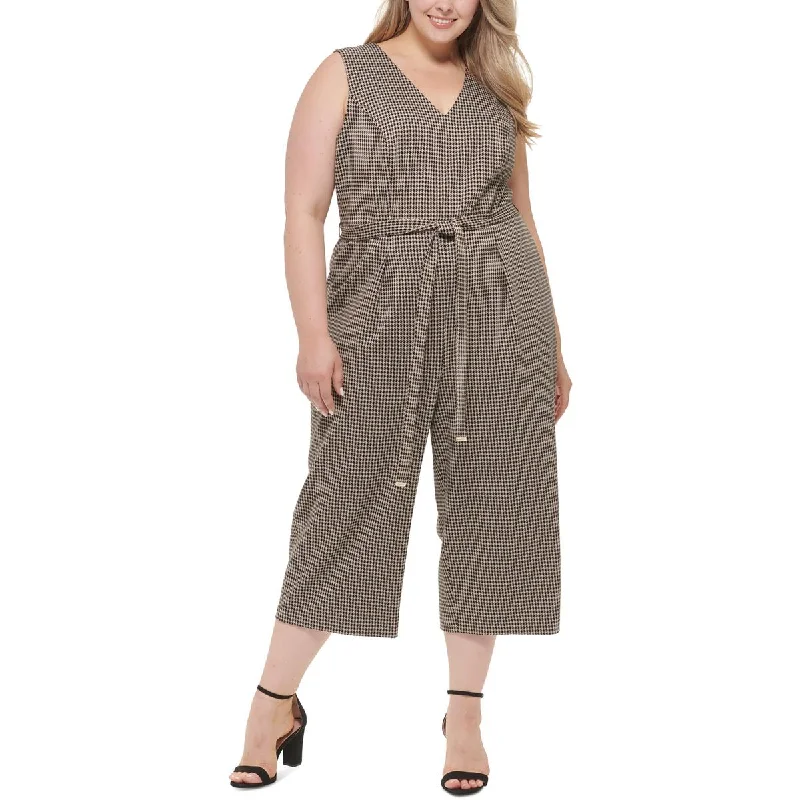 Plus Womens Belted Wide Leg Jumpsuit