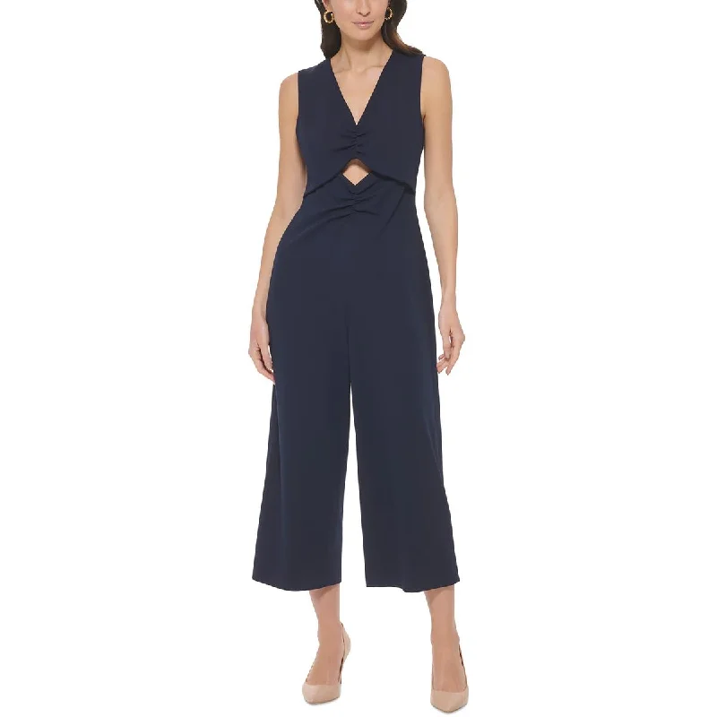 Juniors Womens Ruched V Neck Jumpsuit