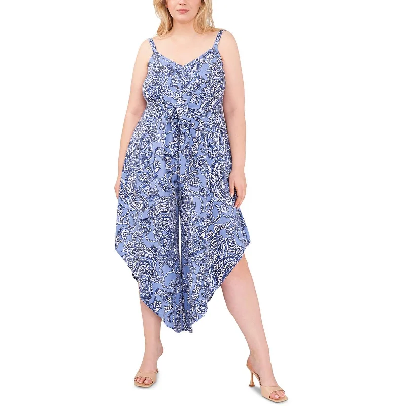 Plus Womens Printed Ruffled Jumpsuit