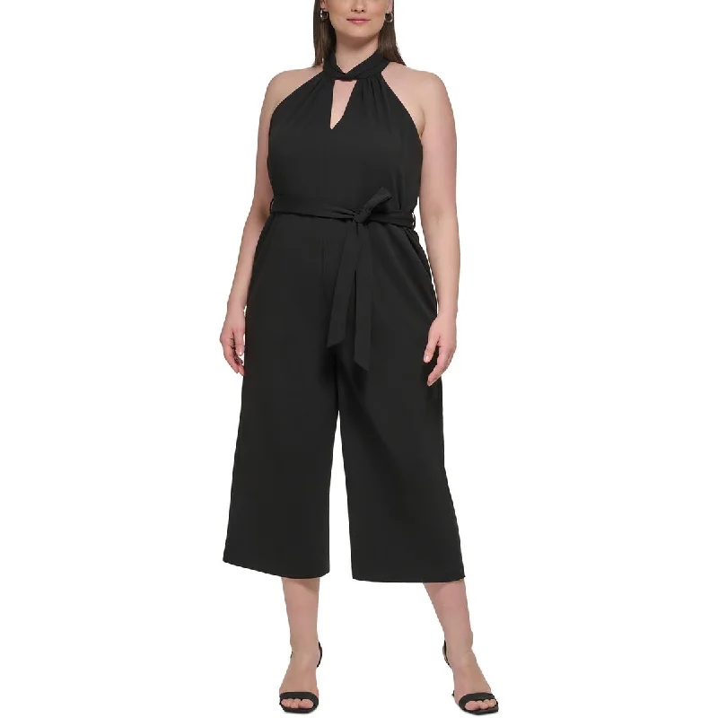 Plus Womens Halter Cropped Jumpsuit