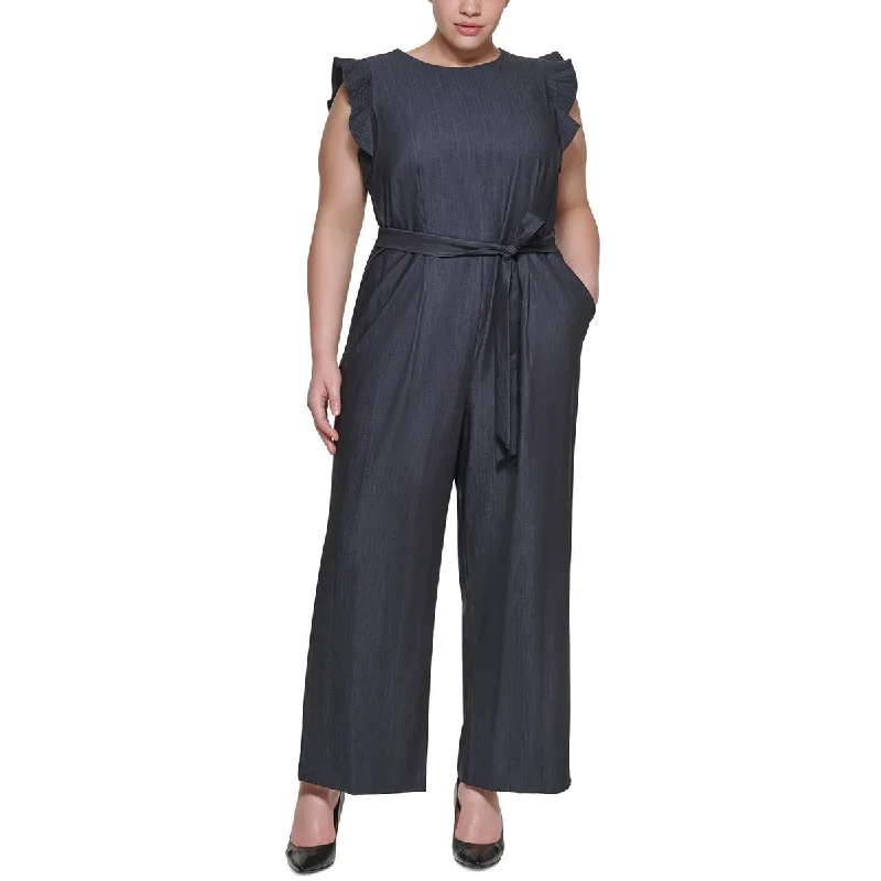 Plus Womens RUFFLED Polyester Jumpsuit