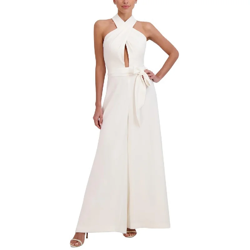 Womens Criss-Cross Front Wide Leg Jumpsuit