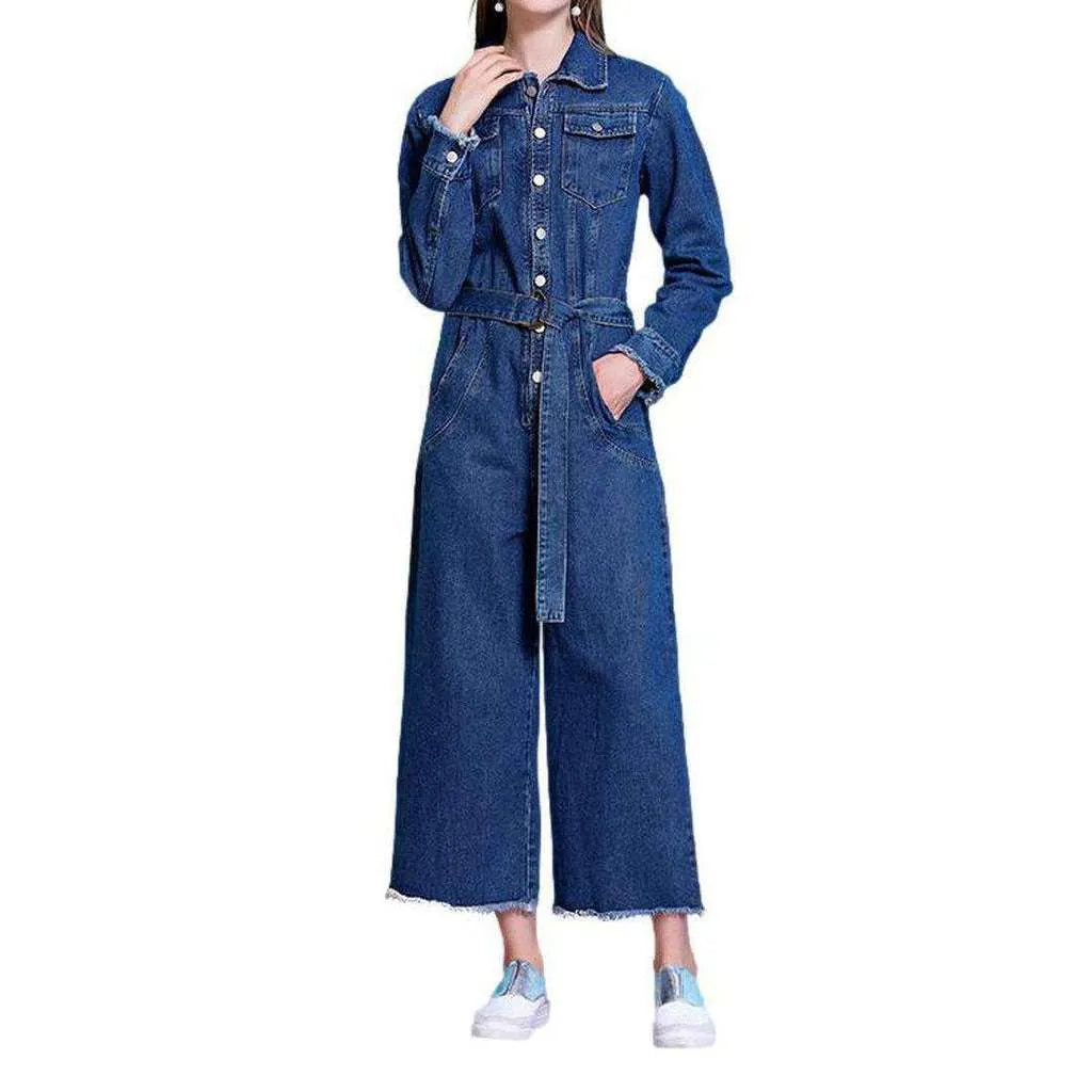 Chic medium wash jean jumpsuit