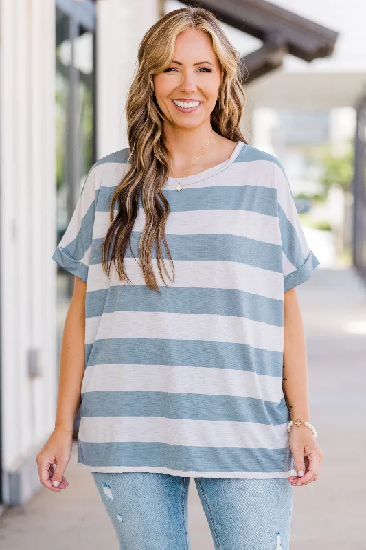 Coastal Charm Stripe Top, Grey