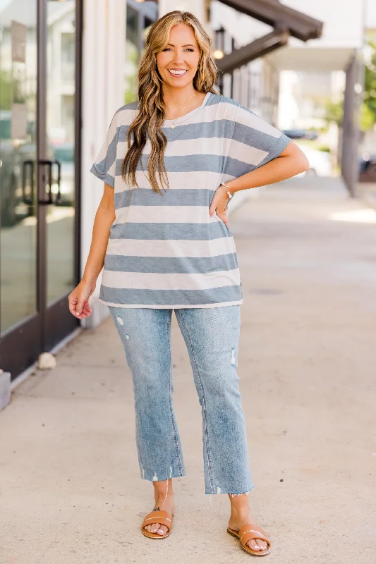 Coastal Charm Stripe Top, Grey