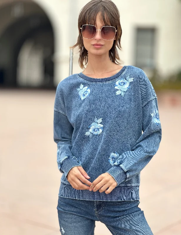 Denim Rose Sweatshirt