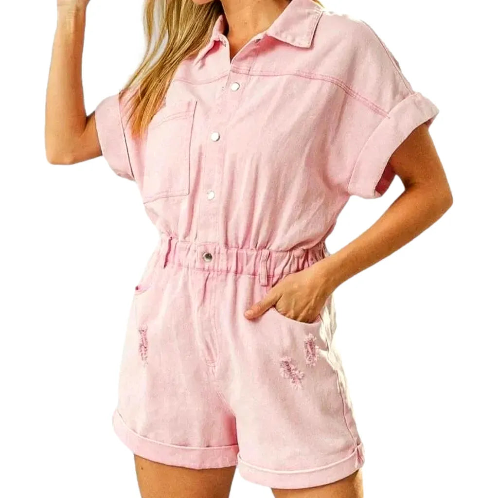 Distressed jeans romper for ladies