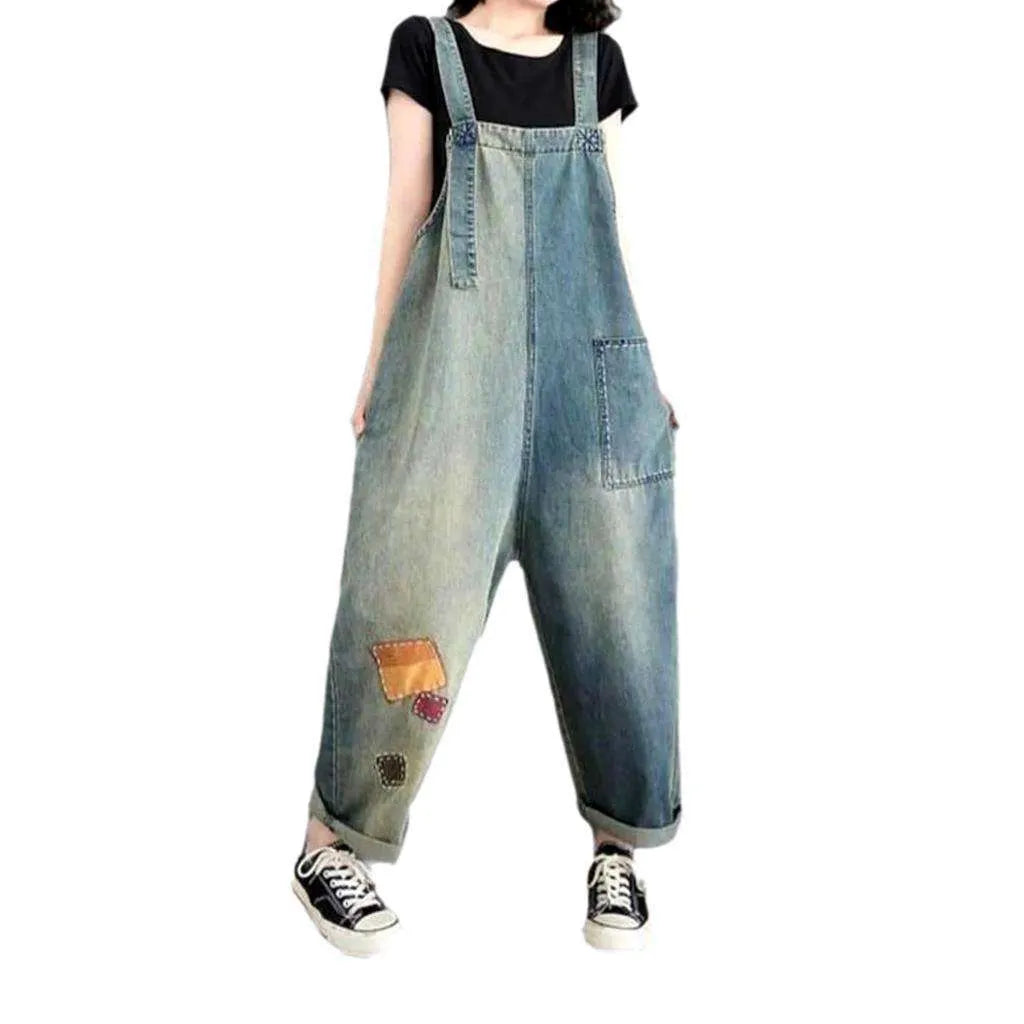 Embroidered jean dungaree for women