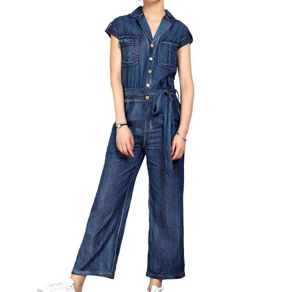 Embroidered women's jeans jumpsuit