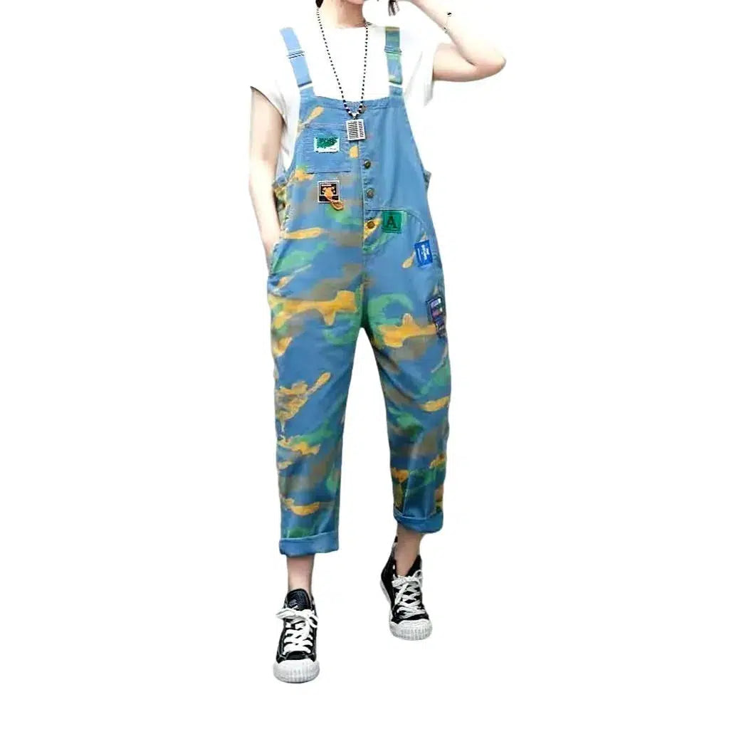 Light-wash women's denim baggy overall