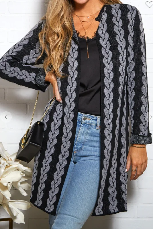 Long Sleeve Braid Pattern Cardigan