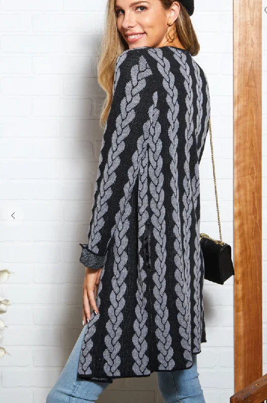 Long Sleeve Braid Pattern Cardigan