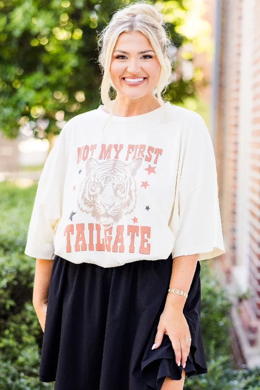 Not My First Tailgate Boyfriend Tee, Ivory