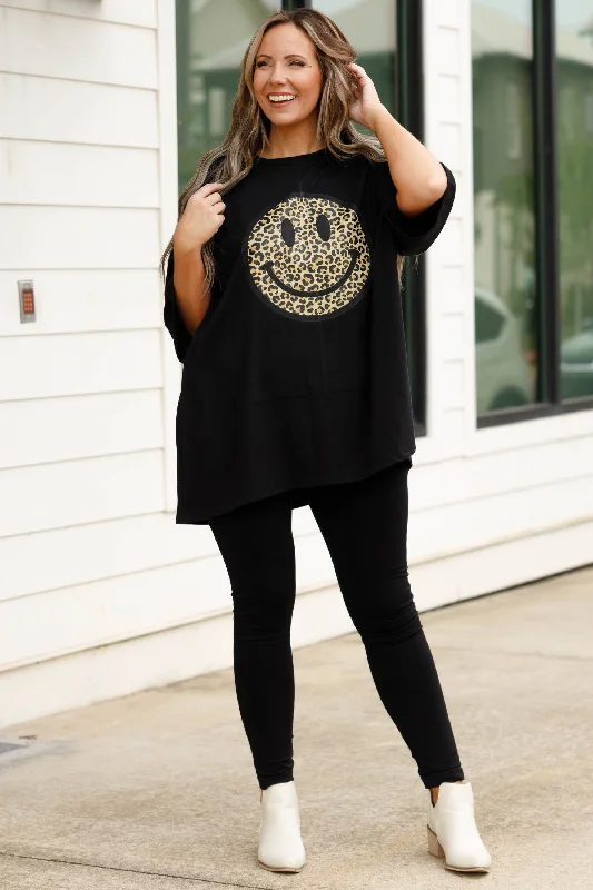 Smiley Face Boyfriend Tee, Black