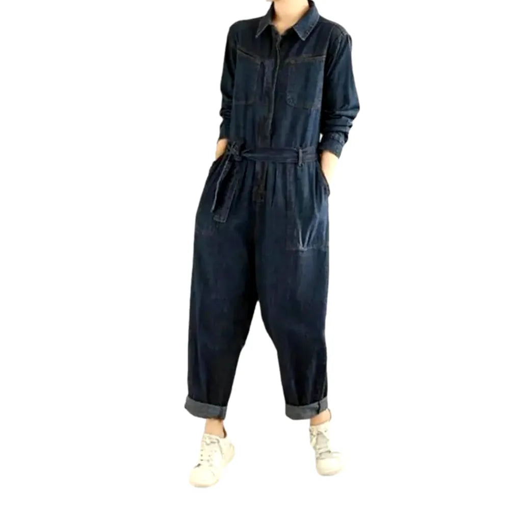 Stylish stonewashed women's denim jumpsuit