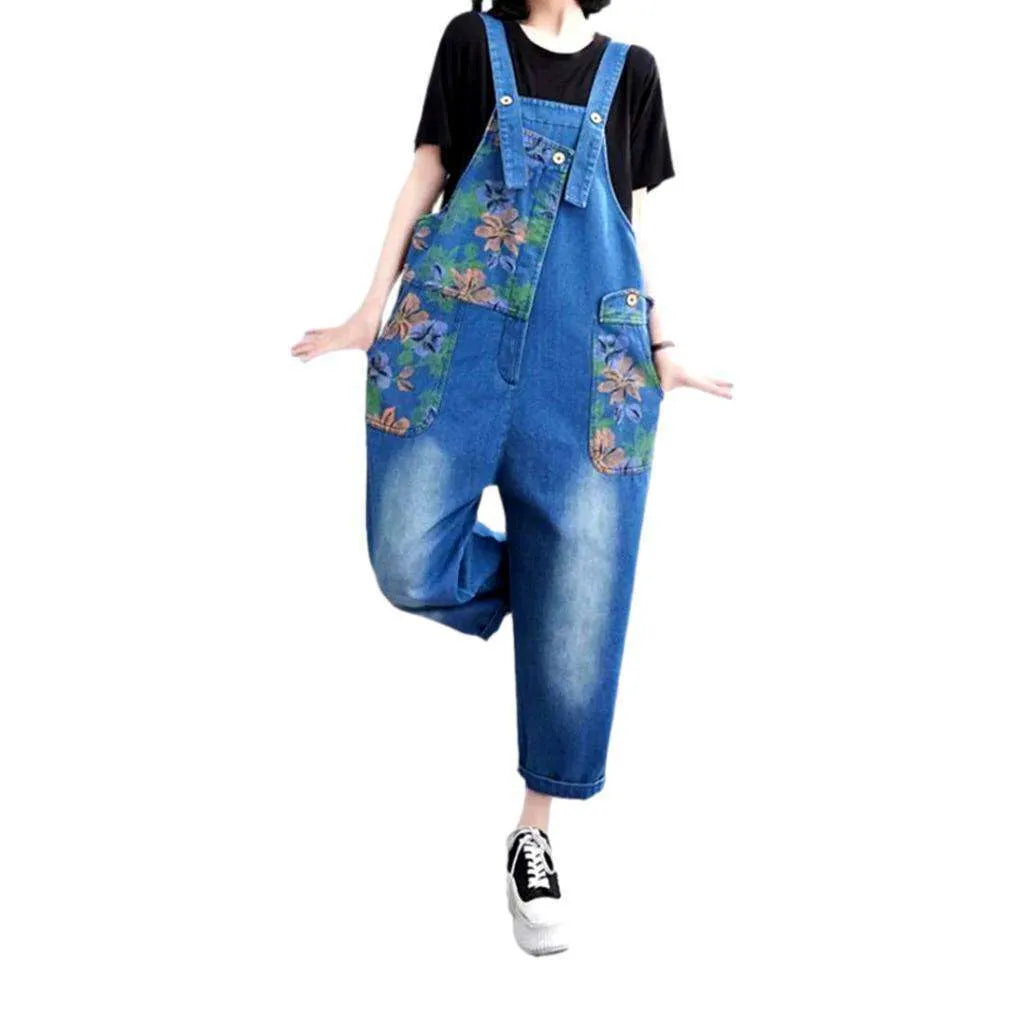 Trendy baggy painted denim overall for ladies