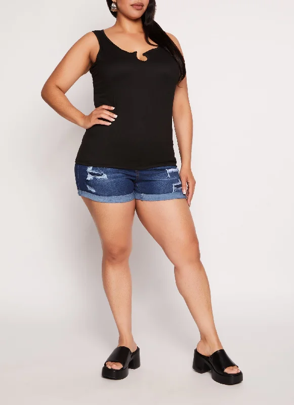 Plus Size Basic Notch Neck Tank Top