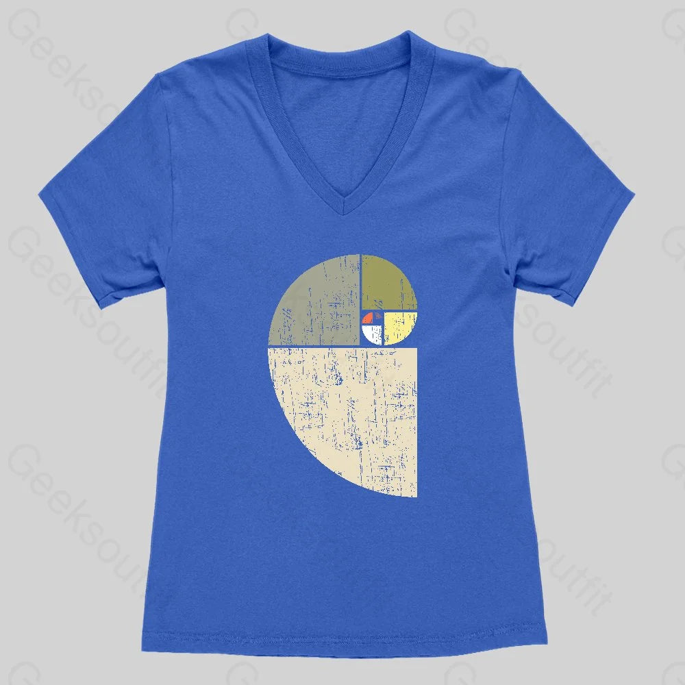 Distressed Fibonacci Spiral Women's V-Neck T-shirt