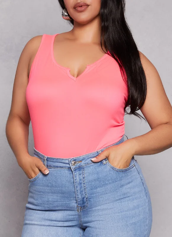 Plus Size Basic Notch Neck Tank Top