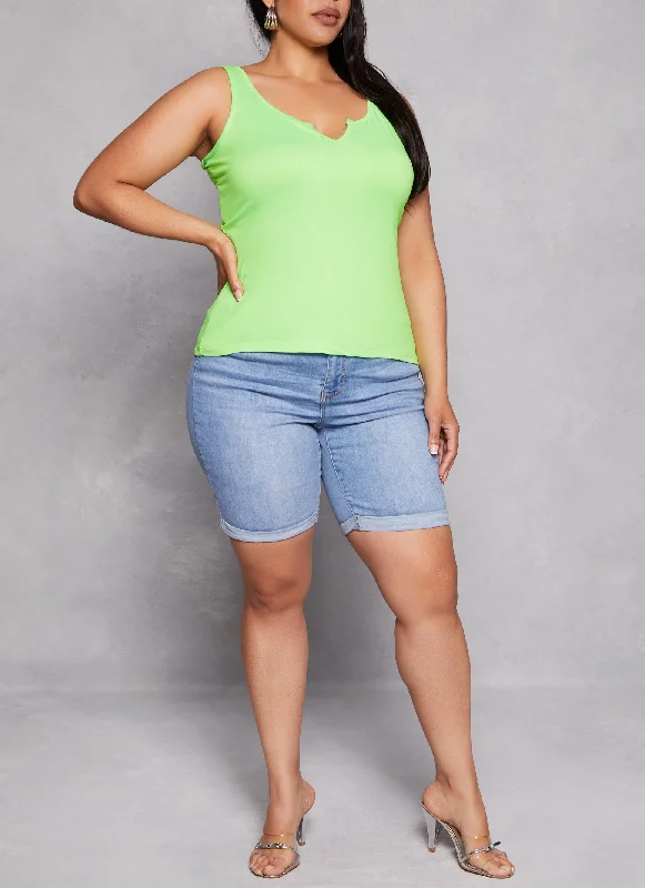 Plus Size Basic Notch Neck Tank Top