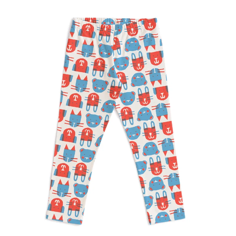 Leggings - Furry Friends Red & Blue