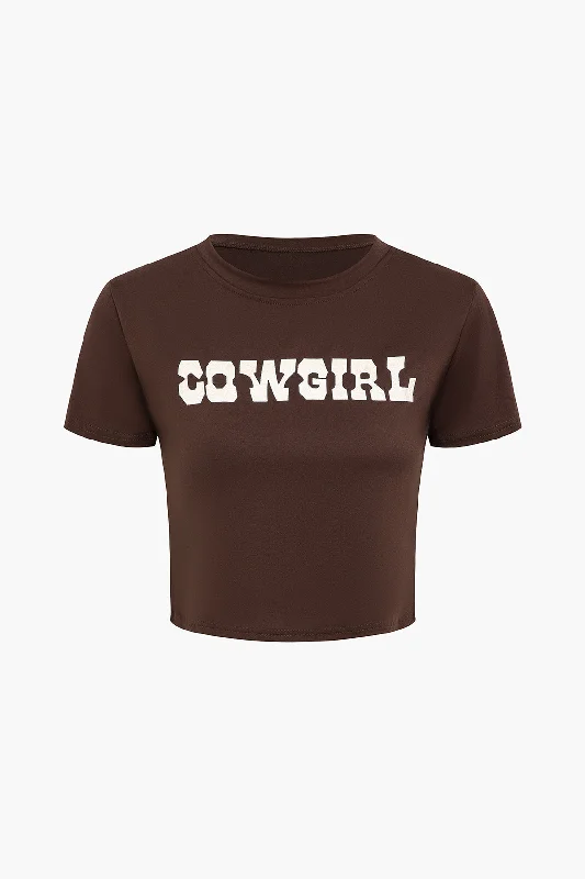 COWGIRL Letter Print T-shirt