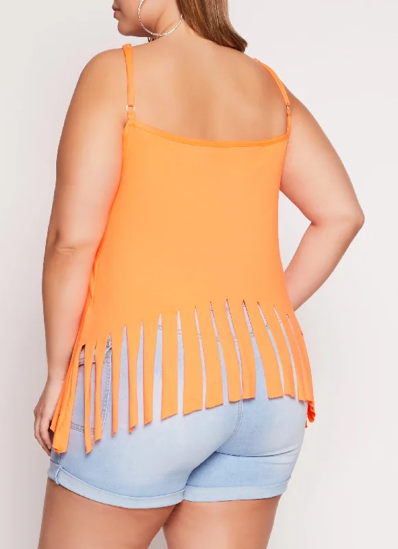 Plus Size V Neck Fringe Hem Cami