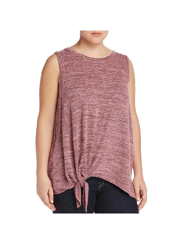 Plus Womens Knot-Front SpaceD Tank Top