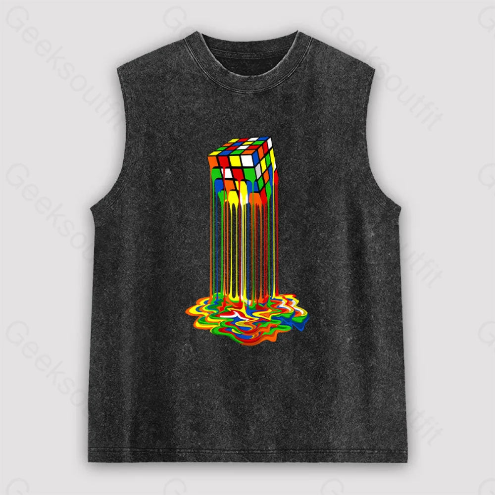 Rainbow Abstraction melted rubix cube Unisex Washed Tank