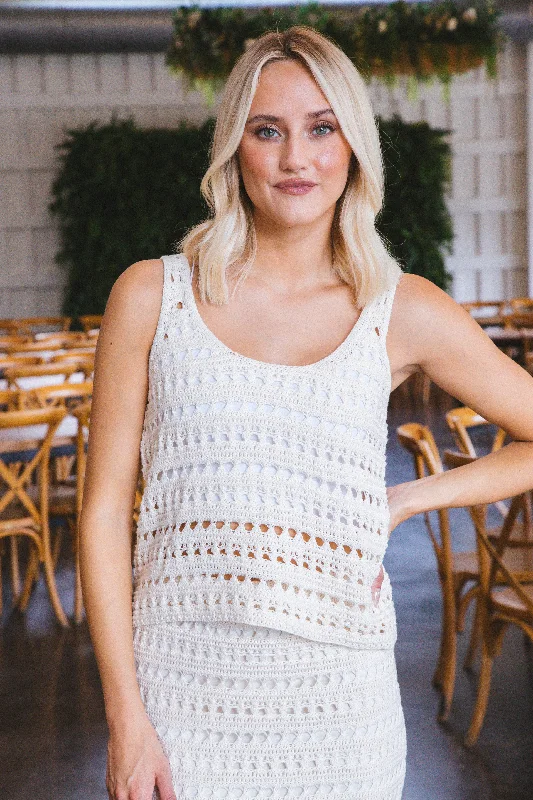 Sara Crochet Knit Tank Top, Cream