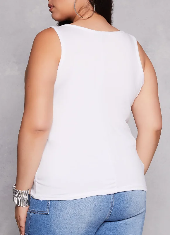 Plus Size Basic Notch Neck Tank Top