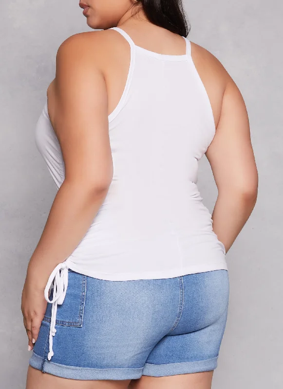 Plus Size Drawstring Ruched High Neck Tank Top