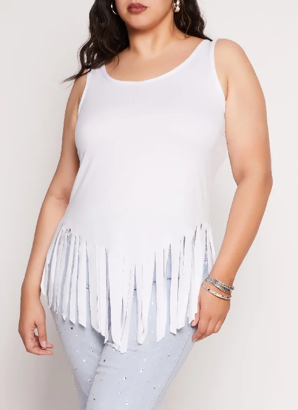 Plus Size Scoop Neck Fringe Hem Tank Top