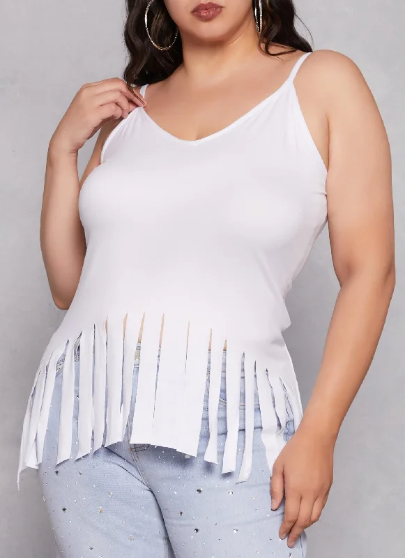 Plus Size V Neck Fringe Hem Cami