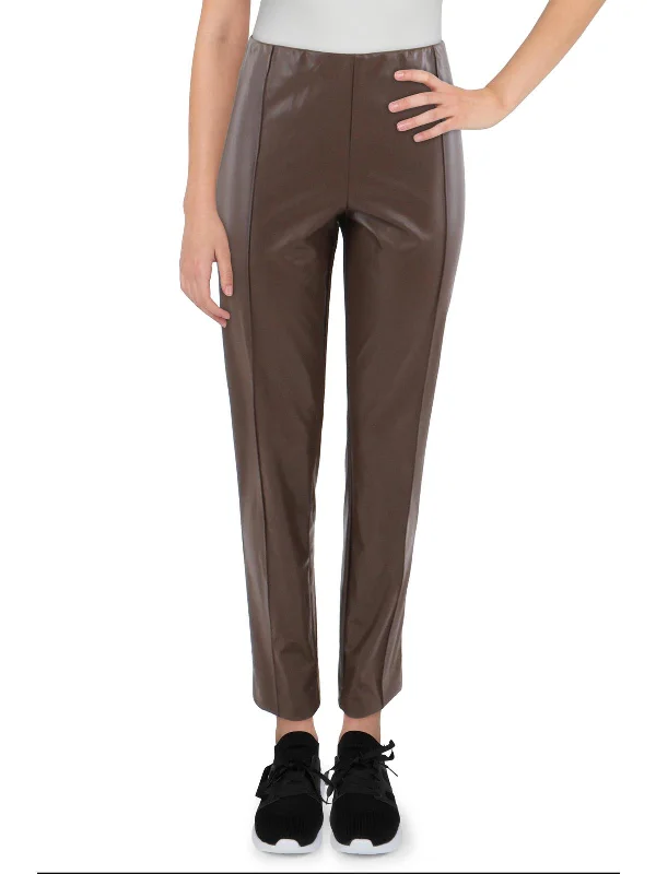 Womens Faux Leather Pintuck Leggings