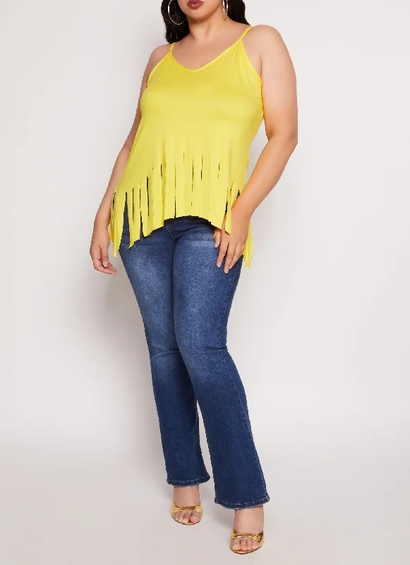 Plus Size V Neck Fringe Hem Cami