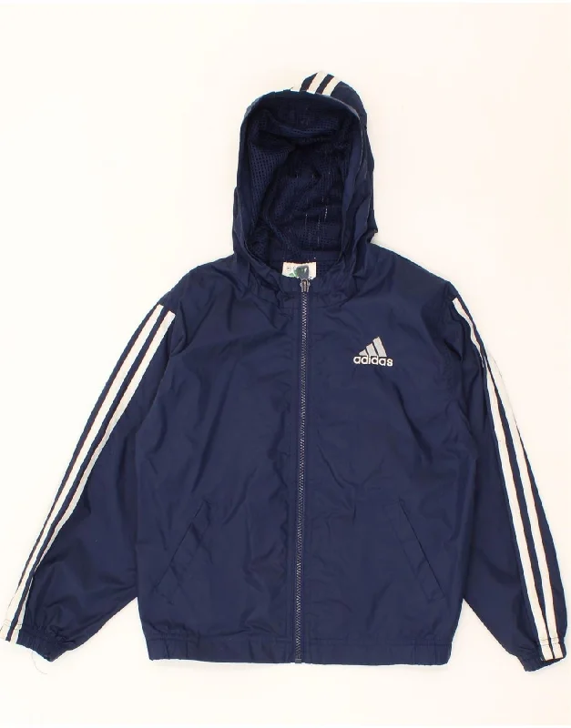 Men's Coats with Down InsulationADIDAS Boys Graphic Hooded Rain Jacket 9-10 Years XL Navy Blue Nylon