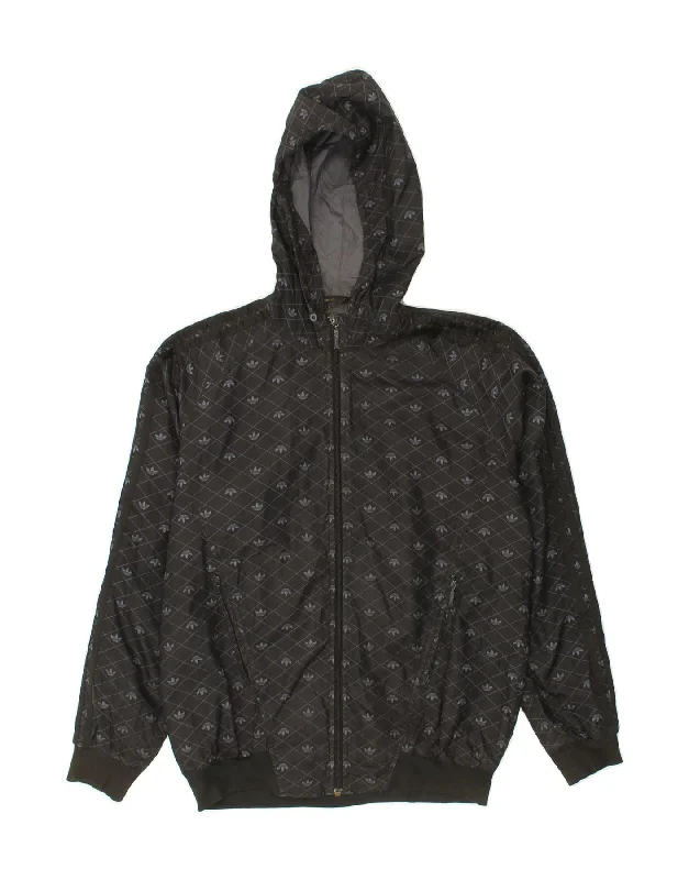 Men's Coats with ZippersADIDAS Mens Graphic Hooded Rain Jacket UK 38 Medium Black Polyester