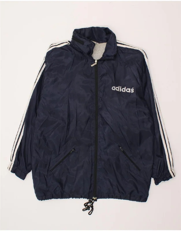 Men's Coats with Multi-Pocket DesignADIDAS Mens Graphic Hooded Rain Jacket UK 40 Large Navy Blue