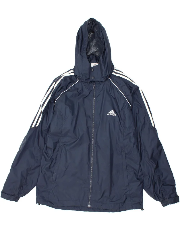 Men's Coats with Hand WarmersADIDAS Mens Hooded Rain Jacket UK 40/42 Medium Navy Blue Polyamide