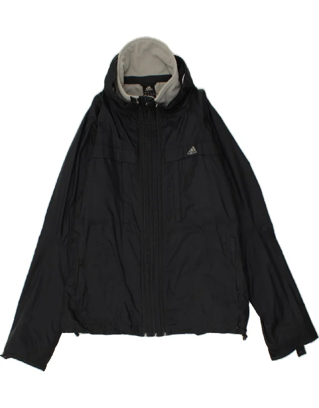 Men's Coats for City WearADIDAS Mens Hooded Windbreaker Jacket UK 42 XL Navy Blue Polyester