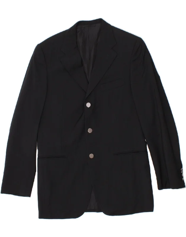 Men's Coats with Velcro ClosuresAQUASCUTUM Mens 3 Button Blazer Jacket IT 48 Medium Black Virgin Wool