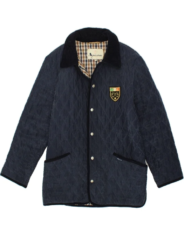 Men's Coats for Short MenAQUASCUTUM Mens Italia Quilted Jacket UK 38 Medium Navy Blue Silk