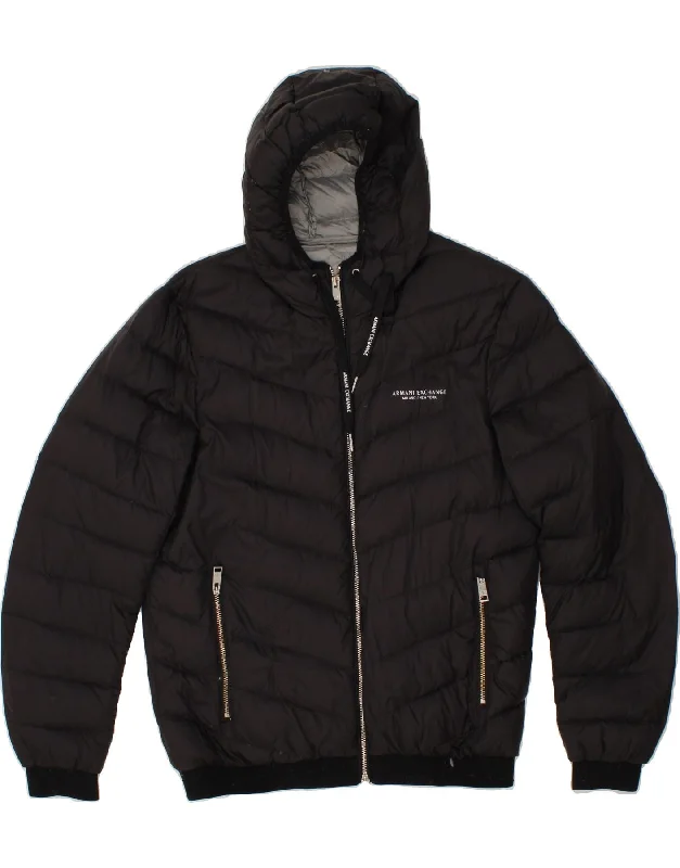 Men's Coats with Modern CutsARMANI EXCHANGE Mens Hooded Padded Jacket UK 36 Small Black Polyamide