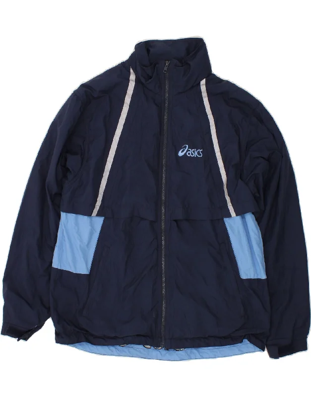 Men's Coats for WalkingASICS Mens Rain Jacket UK 38 Medium Navy Blue Colourblock Polyester