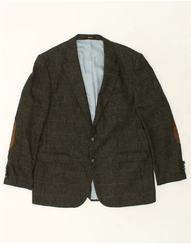 Elegant Men's Wool CoatsBARBOUR Mens 2 Button Blazer Jacket UK 40 Large Khaki Check Wool