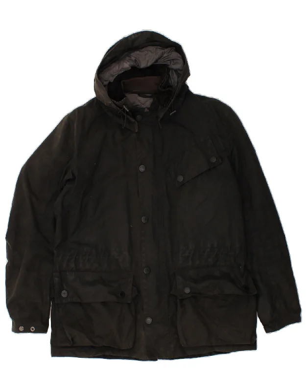 Men's Coats with VentilationBARBOUR Mens Hooded Waxed Cotton Jacket UK 36 Small Black Cotton